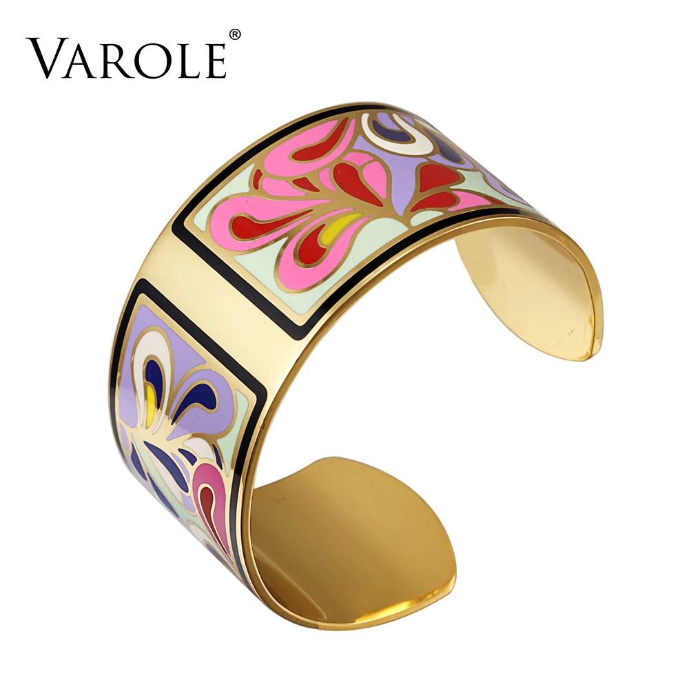 VAROLE, романтичный цветок, золотой, цветной, медный браслет и браслеты, браслет для женщин, Браслет-манжета, Pulseiras, ювелирные изделия из эмали