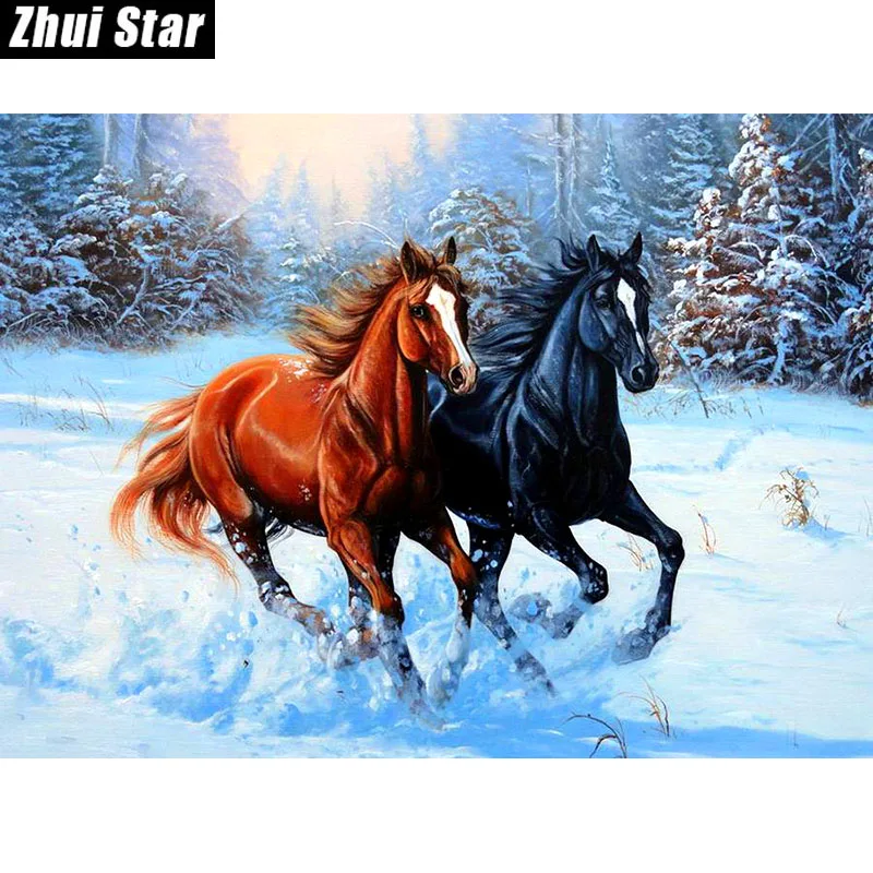 

Full Square Diamond 5D DIY Diamond Painting "snow two horse" 3D Embroidery Cross Stitch Rhinestone Mosaic Painting Decor VIP