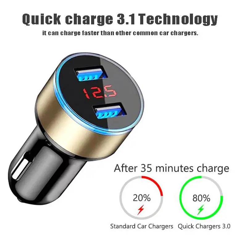 عالمي مزدوج USB سيارة مهايئ شاحن 3.1A مع LED عرض السيارات السيارة الهاتف سيارة-شاحن ل هاتف ذكي/اللوحي
