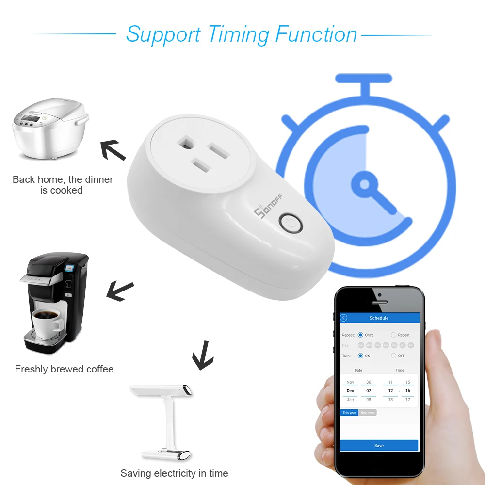 Умная Беспроводная розетка SONOFF S26 ITEAD с Wi Fi зарядный адаптер дистанционным