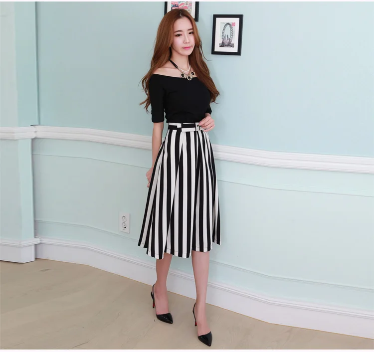 Женская шифоновая юбка в черно белую полоску винтажные Юбки До Колена размера