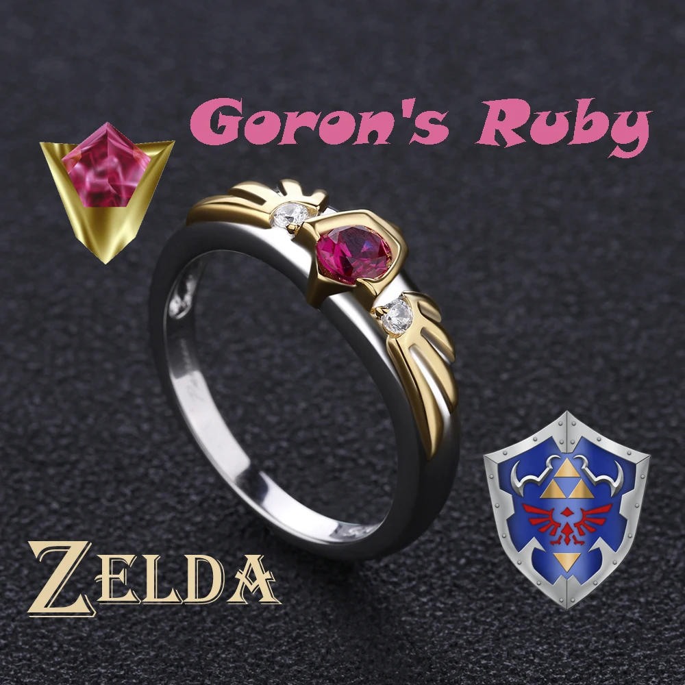

The Legend of Zelda Ocarina of Time Link Spiritual Stones Gorons Ruby Sterling 925 Silver Valentine's Day Gift Engagement Ring