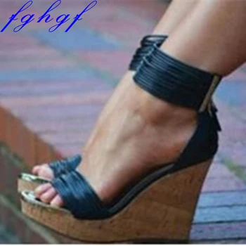 

FGHGF new shoes. Free , black ribbon, 13 cm high heel sandals, women's wedge sandals. Size: 34 and 45.