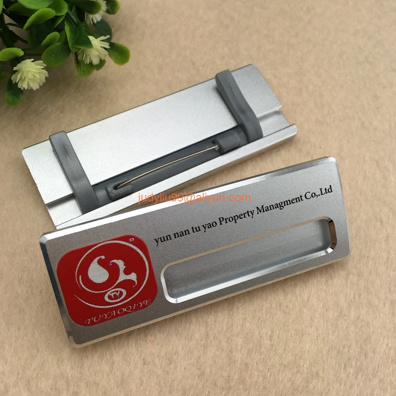 20pcs custom 8X4.2cm staff name badge aluminium reusable name tag ID pin UV print badge holder with safety pin or manget (28)