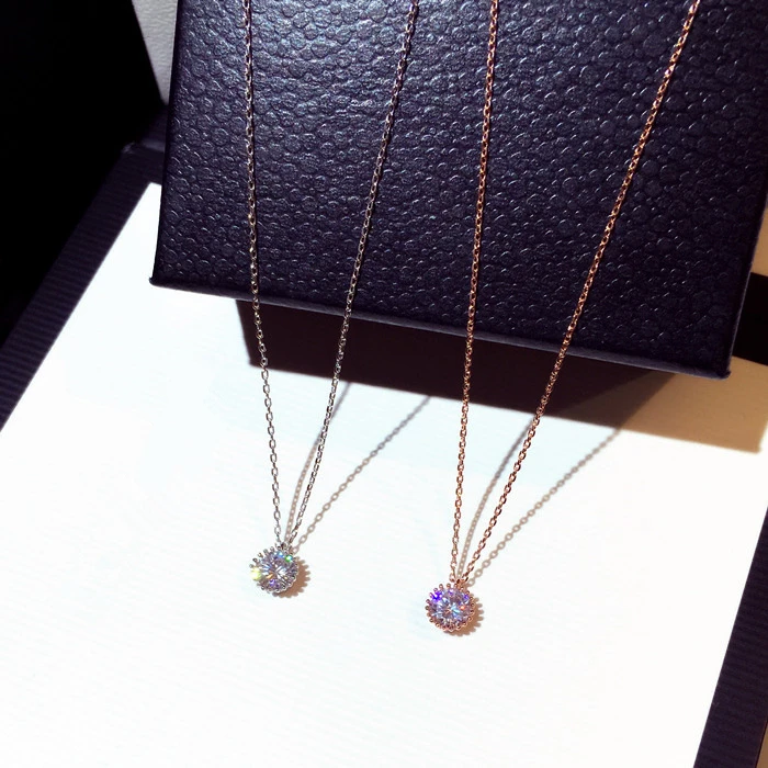 HFYK, розовое золото, круглая подвеска, ожерелья, кубический цирконий, ожерелье, цепочка, короткое ожерелье для женщин, колье, женское ожерелье-колье