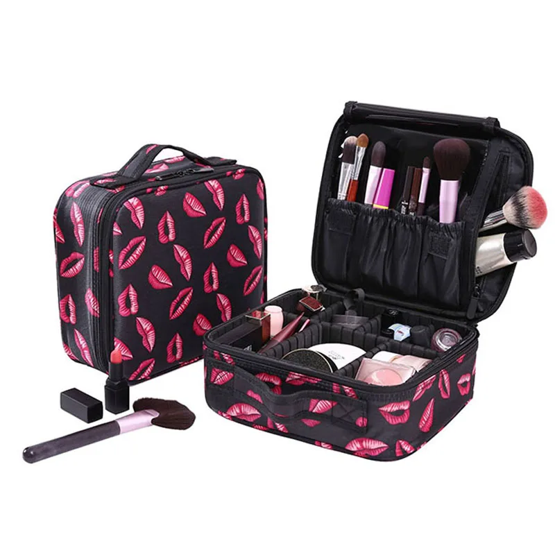 

Professional Empty Makeup Organizer Septum Mujer Cosmetic Case Travel Large Capacity Lip Rose Pattern Storage Bag Suitcases
