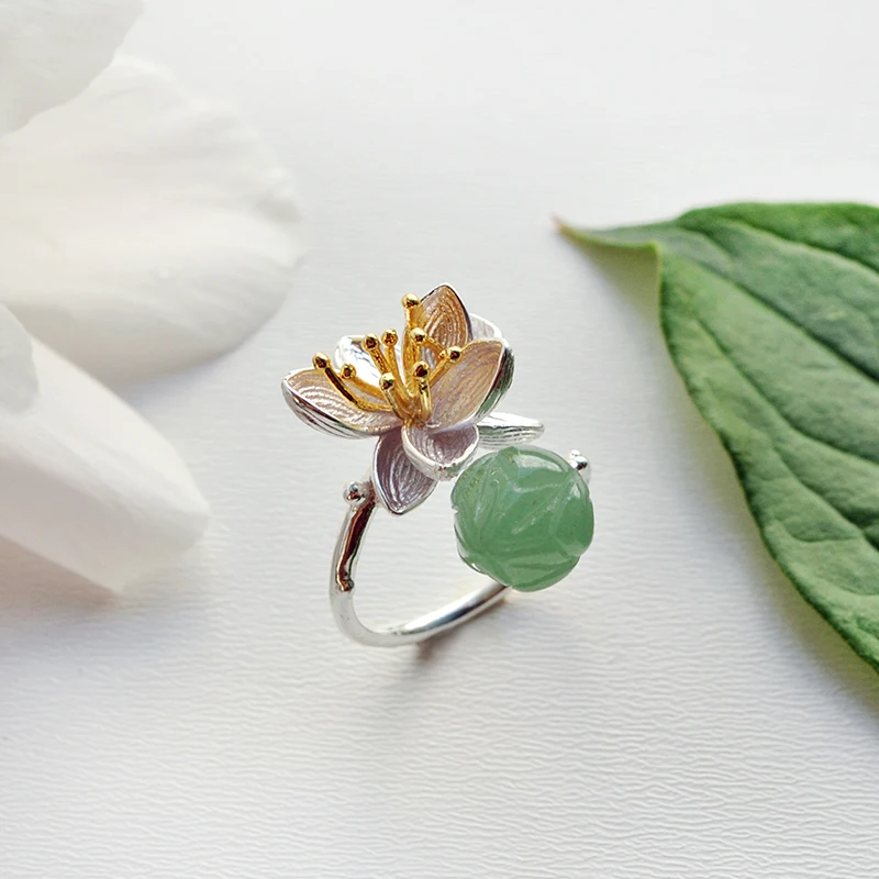 Lotus весело момент Настоящее стерлингового серебра 925 Натуральный камень