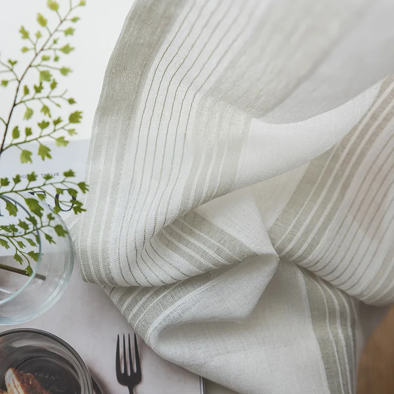 Modern Green Striped Sheer Curtain for Living Room Window ...