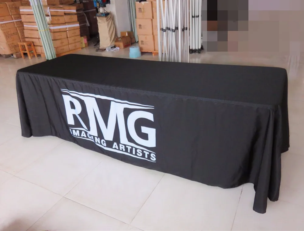 

Free shipping aluminum tent 6FT table cover / table cloth / table skirt with customized logop printing for event, party, hotel