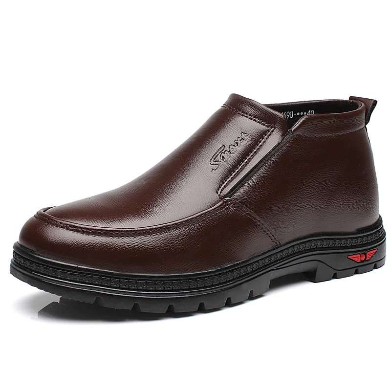 

2019 New Man Microfiber Leather Boots Winter Leather Snow Shoes Wool Inner Anti slip Class Ankle Boots 38-44 Man Snow Boots
