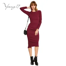 Young17 Bodycon Sweater Dress черный красный офисные сексуальное платье Длинные рукава с круглым вырезом женские модные пикантные вязаный свитер Bodycon платья