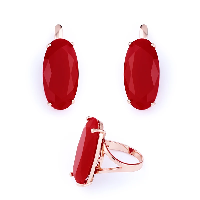 OCESRIO, красный гранат, ювелирные наборы для женщин, вечерние, большой красный гранат, камень, кольцо, серьги-гвоздики с камнями, винтажный ювелирный набор, rig-e66 - Окраска металла: Red