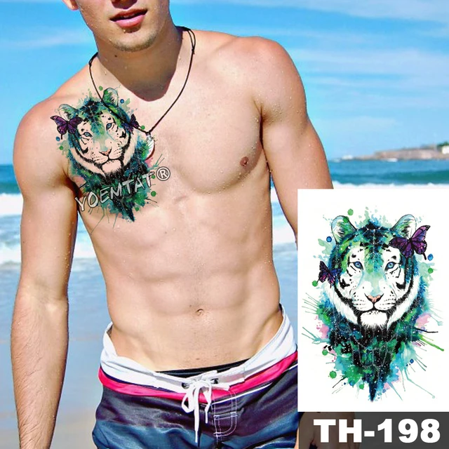 Faux tatouage autocollant Animal, 1 feuille, dessin coloré, Cool, temporaire, imperméable, Art corporel, pour femmes et hommes 3