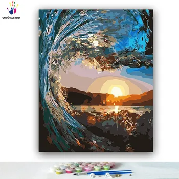 

DIY Coloring paint by numbers Sea water in the sunset pictures Abstract figure paintings by numbers with kits 40x50 framed