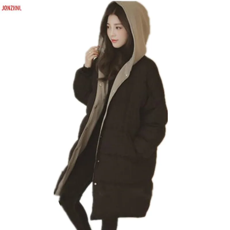 

Plus size 5XL women thick Cotton-padded jacket female Loose leisure coat autumn winter new long section warm Hooded jacket AS813