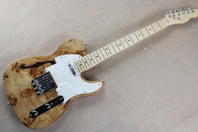 

Semi-hollow Electric Guitar with White Pearl Pickguard,Tree-burl Veneer,Chrome Hardwares,offering customized services