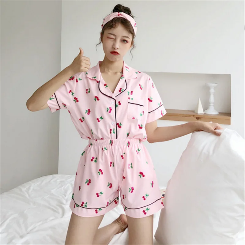 Лето 2019 г. сна Lounge для женщин пижамный комплект пикантные хлопковые пижамы 2 шт. короткий рукав Femme краткое пижама с принтом