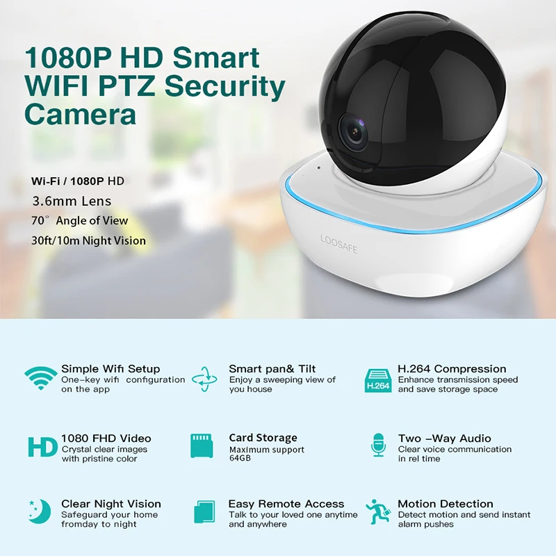 LOOSAFE HD Security IP Camera Wi-Fi 1080P Wireless Home Alarm Security Surveillance CCTV Camera Infrared P2P Onvif Video Audio LOOSAFE HD Security IP Camera Wi-Fi 1080P Wireless Home Alarm Security Surveillance CCTV Camera Infrared P2P Onvif Video Audio