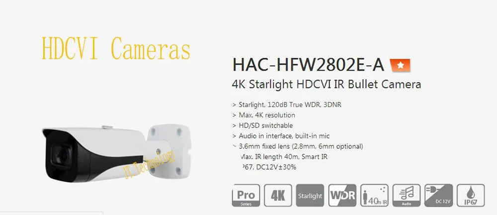 

In Stock DAHUA Security Camera CCTV 4K Starlight HDCVI IR Bullet Camera IP67 IK10 Without Logo HAC-HFW2802E-A