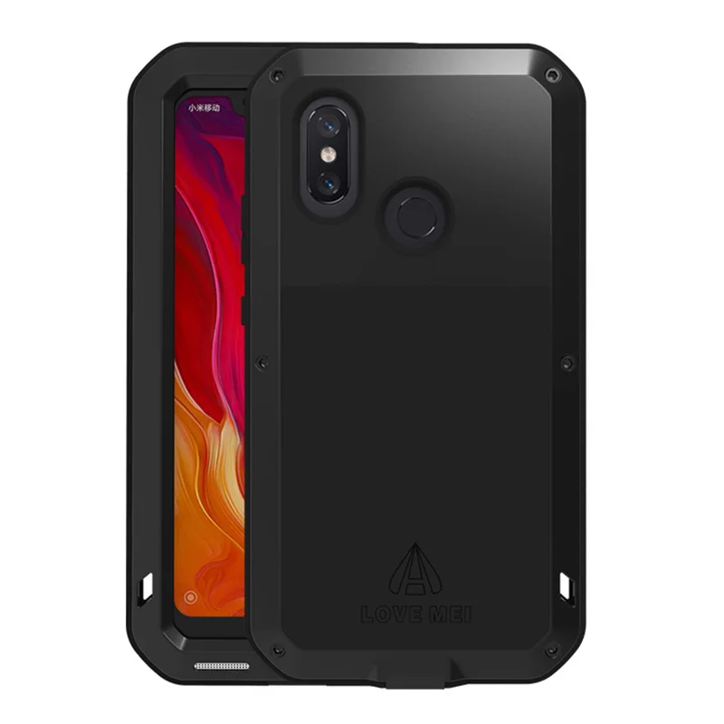Роскошный Твердый корпус подходит для Xiao mi 8 металлические тяжелые панцири чехлы подходят для mi 8 Закаленное Стекло Силиконовый противоударный корпус - Цвет: Black