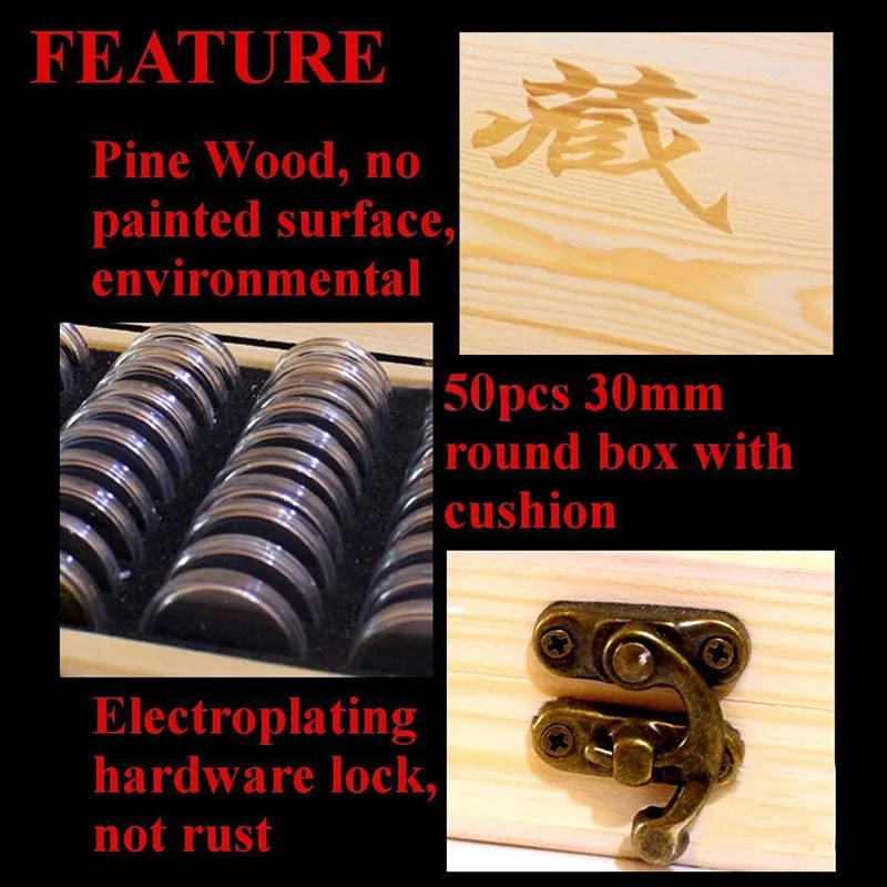 Mayitr Wood Coins Display Box Case Coins Storage Boxes Jewelry Box Home Storage Organization+mixed 50 25/2730mm Round boxes