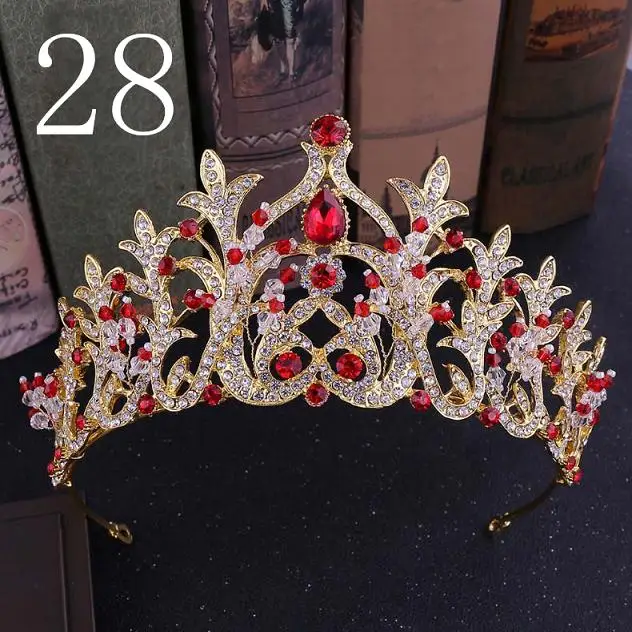 Винтажная королевская принцесса диадема и короны свадебная диадема украшения для волос для женщин розовый синий кристалл украшения для волос - Окраска металла: 28