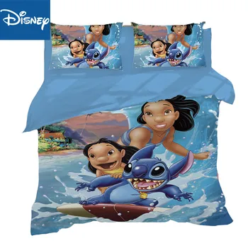 

Cartoon characters Stitch bedclothes queen size bedding sets blue for children Duvet Cover Quilt cover bedding set pillow cases