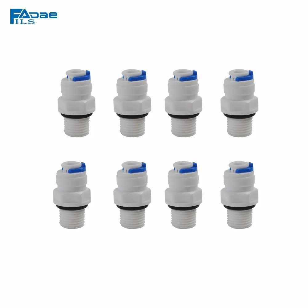 Male Connector 1/4" Thread x 1/4" OD Quick Connect Fitting Parts for Water Filters and RO Systems - 8 PACK