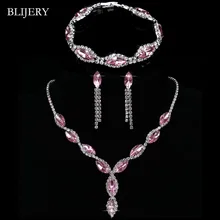 BLIJERY подвеска Розовый Краб наборы свадебных ювелирных изделий Шарм цветочное ожерелье серьги браслет для женщин вечерние наборы свадебных ювелирных изделий