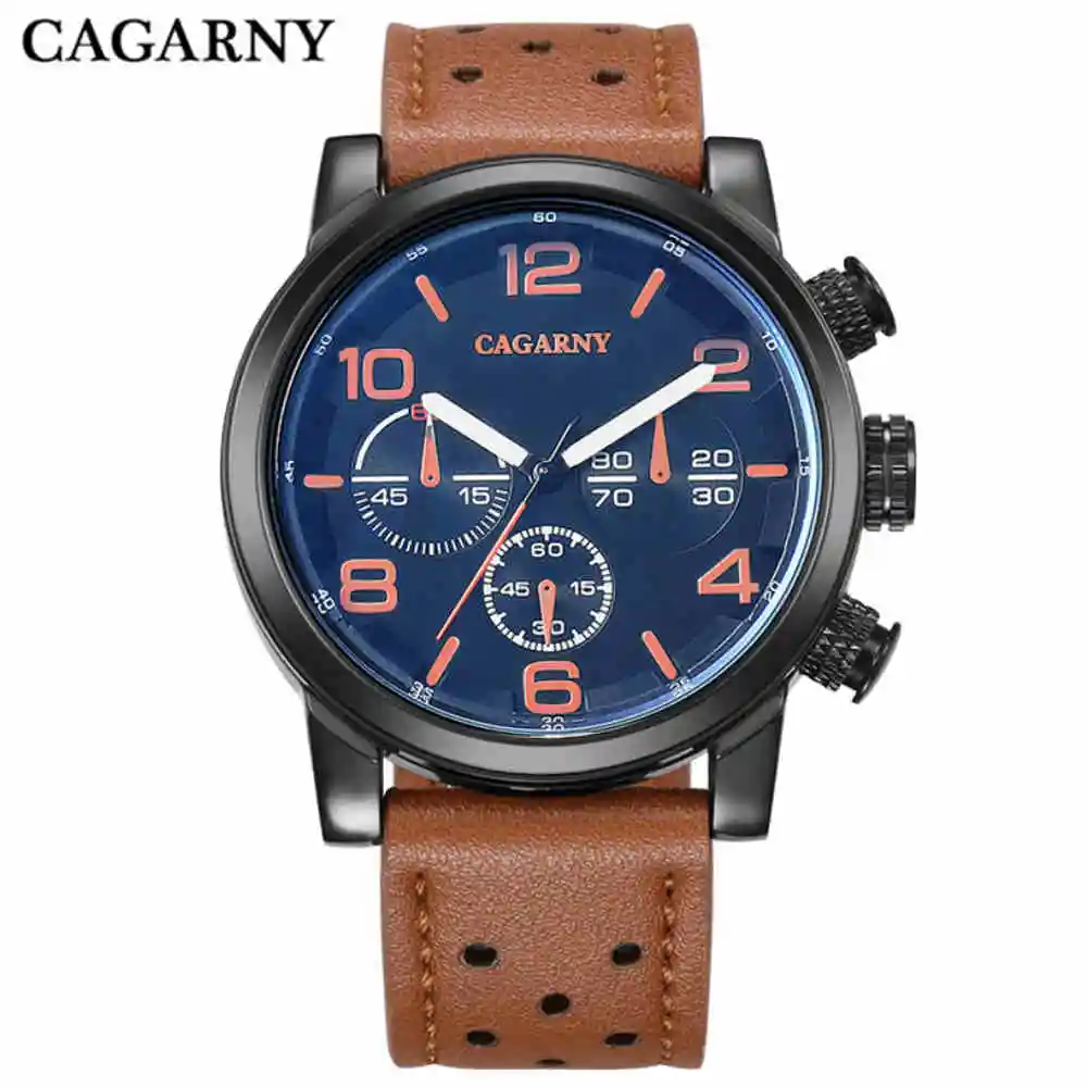 

CAGARNY Mens Watches Brand Design Big Dial Leather Strap Wristwatch Military Sport Watch Hot Sale Outdoor Male Quartz Clocks