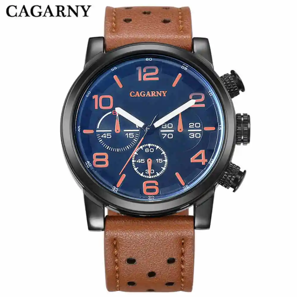 Cagarny мужские Часы бренд Дизайн большой циферблат кожаный ремешок наручные часы Военная Униформа спортивные часы Лидер продаж открытый