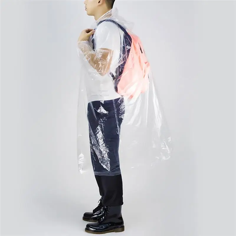 

LUOEM 6pcs Disposable Raincoats with Drawstring Hood and Elastic Sleeve Ends Portable Clear Rain Poncho Rainwear