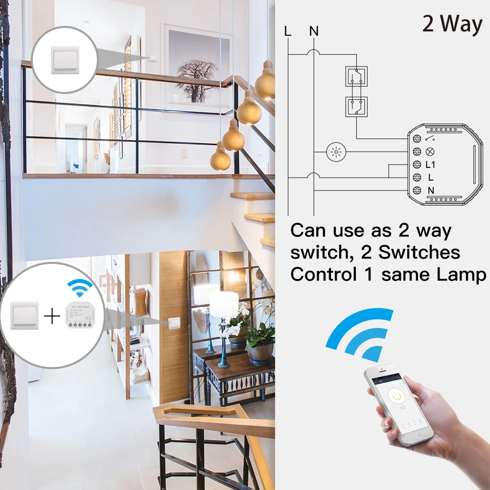 Wifi Smart Light Switch Diy Breaker Module Smart Life/Tuya APP Remote Control,Works with Alexa Echo Google Home 1/2 Way Wifi Smart Light Switch Diy Breaker Module Smart Life/Tuya APP Remote Control,Works with Alexa Echo Google Home 1/2 Way