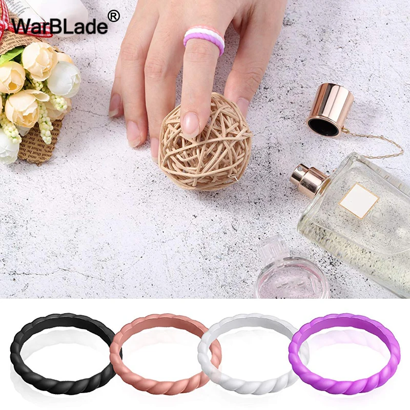 21Color Thin Braided Silicone Ring For Women Wedding Rings Rubber Bands Hypoallergenic Crossfit Flexible Silicone Finger Ring 3