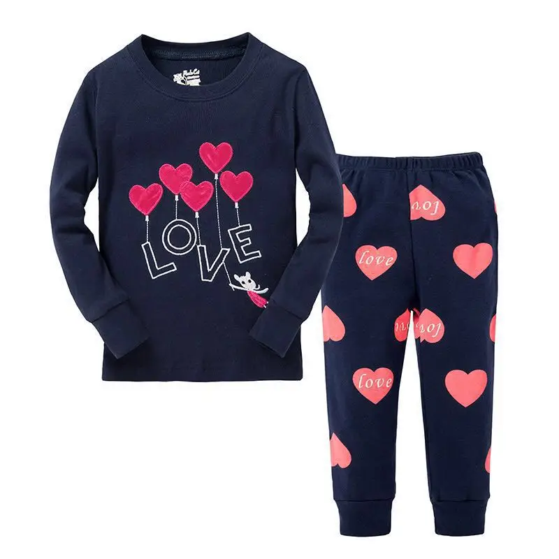 Цветочные LULU/детская одежда; комплекты одежды для малышей; детские пижамы; пижамы для малышей; пижамы с рисунками животных; детские пижамы; хлопковая одежда для сна с длинными рукавами - Цвет: love