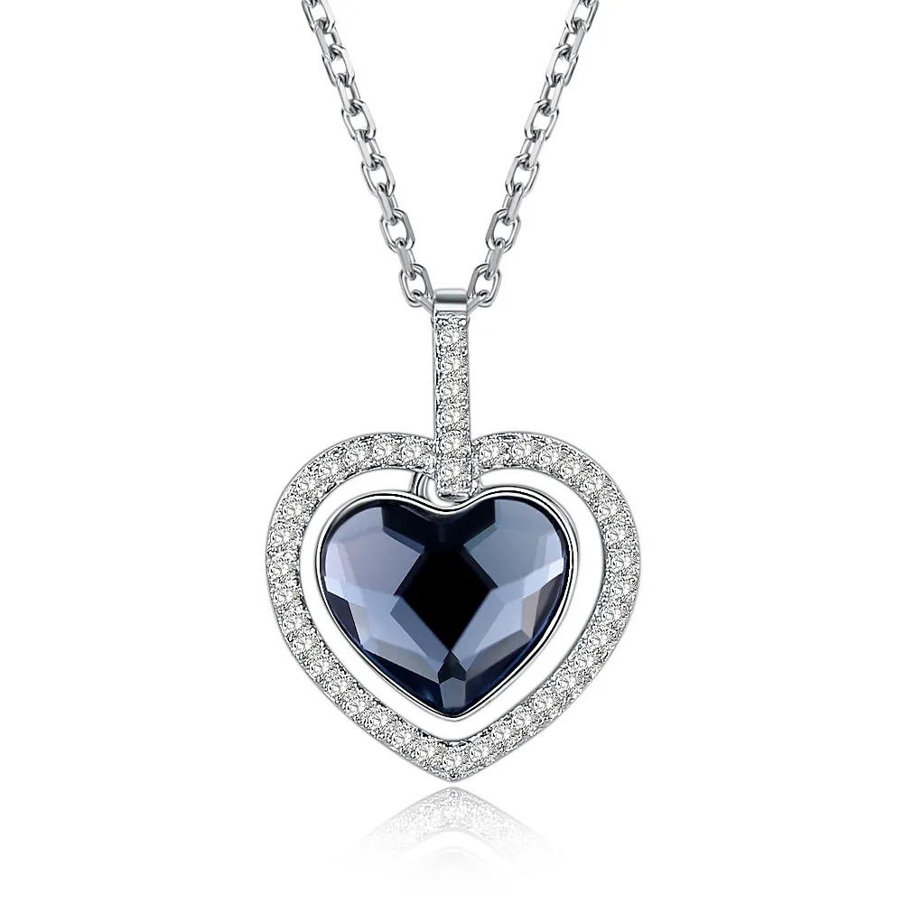 

925 Sterling Silver LEKANI Crystals From Swarovski Big Sea Love Heart Necklaces & Pendants Women Jewelry Drop shipping SVN259