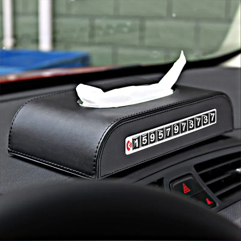 

PU Leather Car Sun Visor Tissue Box Parking Card Armrest Box Seat Back Tissue Box Car Accessories Card Towel Box Holder