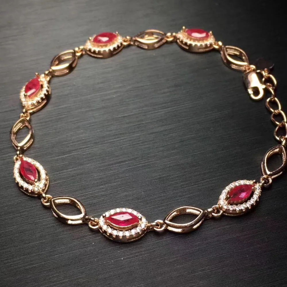  Bracelet en rubis rouge naturel Bracelet en pierres précieuses naturelles bracelet en argent 925
