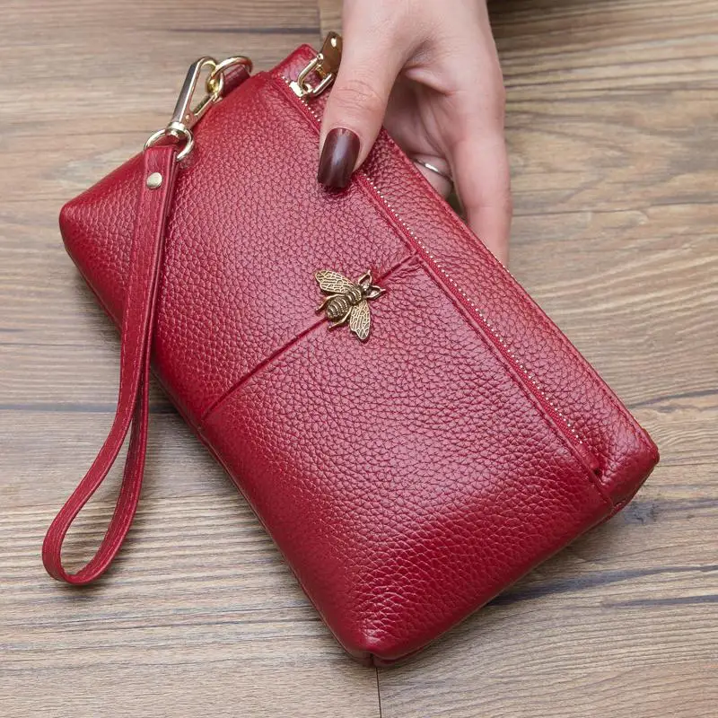 Новинка, женские кошельки из натуральной кожи, женские кошельки, тонкий длинный кошелек, сумочка для рук, Portefeuille Femme - Цвет: Красный