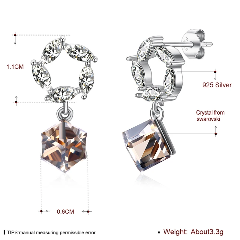 Crystals from Swarovski Lekani Black Crystal Square Dangles Tassel Earrings Sterling Silver Gold Plated