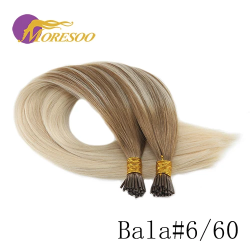 Moresoo кератиновые волосы для наращивания с I-tip Cold Fusion, настоящие человеческие бразильские волосы Remy с эффектом омбре и яркого цвета, 50 г, 50 прядей - Цвет: Bala6-60