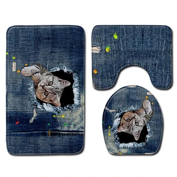 

Nordic 3D Cats Bathroom Bath Toilet Seat Mat Rug Sets Bathroom Shower Room Carpets Flannel Anti Slip 3 Pieces Bath Mat Sets