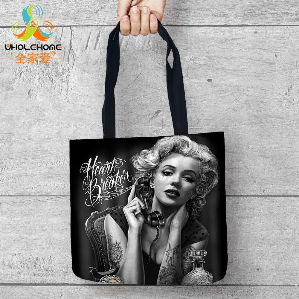 

Skull Marilyn Monroe Tote Storage Bags Convenience Women Shoulder Handbags Linen Bag For Vegetable And Fruit 1pcs