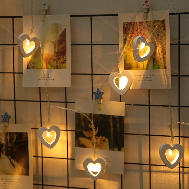

2M 10leds Wooden Heart LED String Lights Romantic Valentine's Day Christmas Birthday Wedding Party Decoration Lights