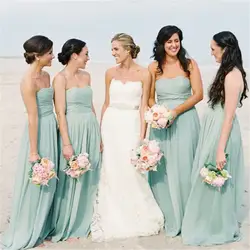 2019 высокое качество пляжные нарядные платья для свадьбы платье без лямок шифон мятно-зелёного цвета Длинные платье подружки невесты