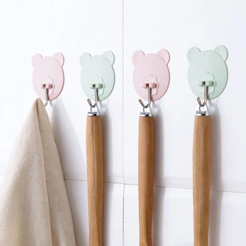 

1PC Adhesive Bear Hook Kitchen Strong Load-bearing Wall Hook Organizer Bathroom Punch No trace Behind The Door Hanger