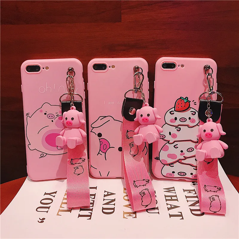 

Funny Cartoon Pig Phone Case For iphone X XS Max XR Case For iphone 7 6s 8 plus Cover Cute Doll Kickstand Holder Soft TPU Cases
