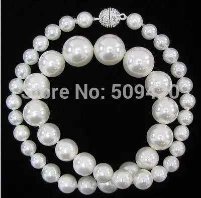

GE9076 Free Shipping Wholesale>Real 8-14mm white shell pearl round beads necklace 18