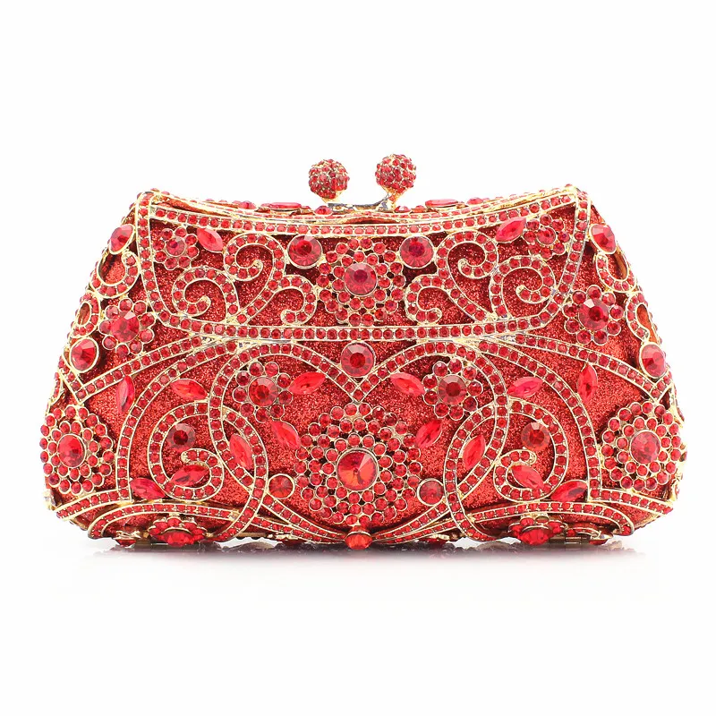 Red Color Crystal Ladies Bridal Clutch Bags Women Evening Party