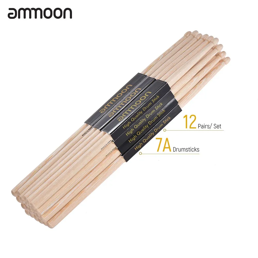 7A 12 pairs Высокое качество ammoon 5A/7A деревянные Барабанные палочки клен деревянный барабан набор ударных инструментов аксессуары - Цвет: 7A 12 pairs